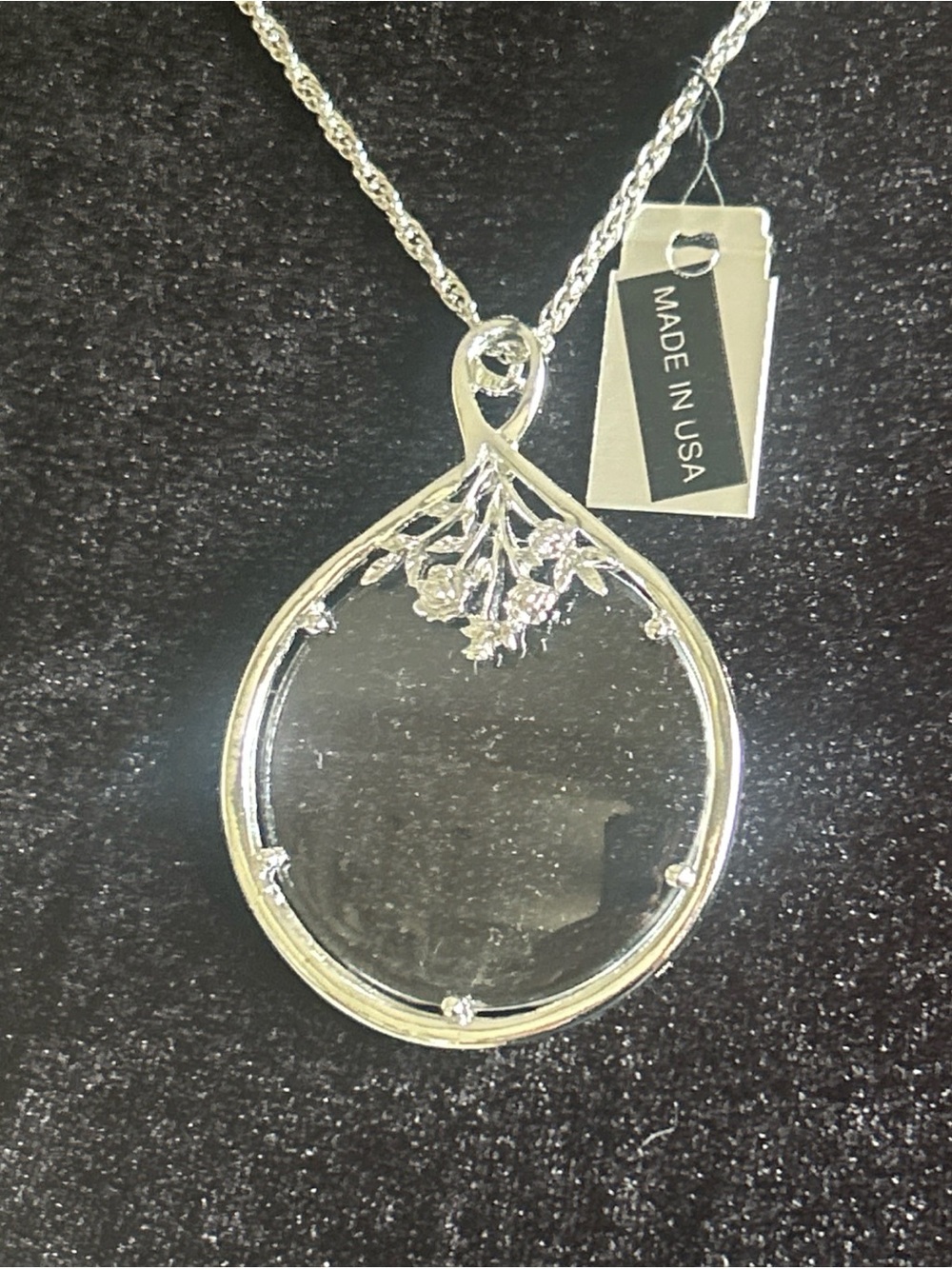 Silver Tone Magnifying Glass Pendant 2 1/2" on 30” Chain Designer’s Collection